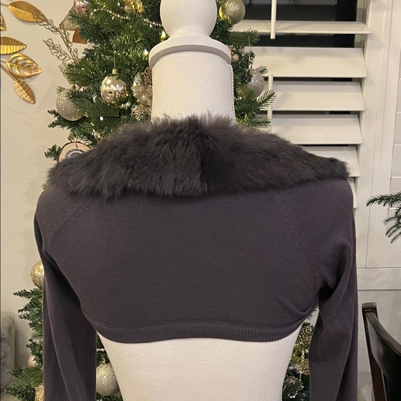 NWOT Kocca S Vintage Elegant Black Fur-Trimmed Women's Open Bolero Cardigan - Picture 4 of 6